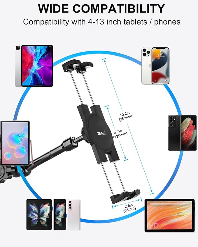 Metal Tablet Mount - Heavy Duty [Super Suction Cup] Dashboard Windshield for Car/Semi Truck/Pickup/Van/SUV/Commercial Vehicle - 4.7-13" iPad Pro Air Mini, iPhone, Galaxy