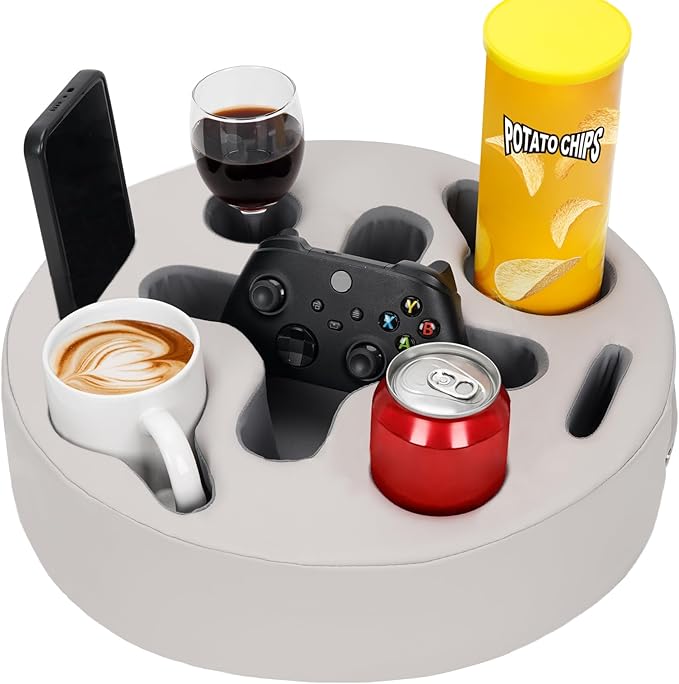 INNO STAGE Couch Cup Holder Pillow- -Sofa Cup Holder | Couch Caddy Drinks Cupholder Tray for Bed, Rv, Tv, Car, Man Cave, Backseat for Remote, Snacks (PUGrey, 13.7 x 13.7 inch)