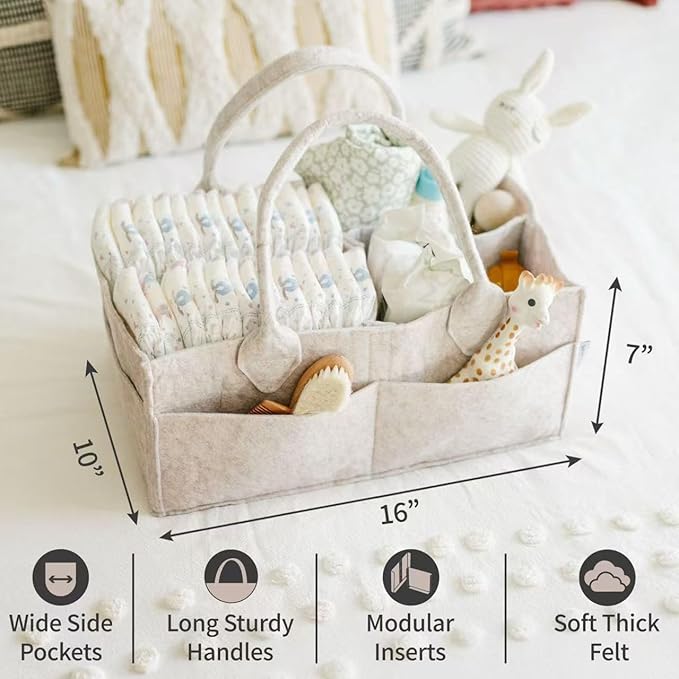 PUTSKA Baby Diaper Caddy Organizer - Nursery Storage Basket for Diaper Station, Baby Basket Shower List and Registry Gift Must-Haves, Newborn Essentials, Nursery Decor for Boy or Girl - DarkMocha, XL