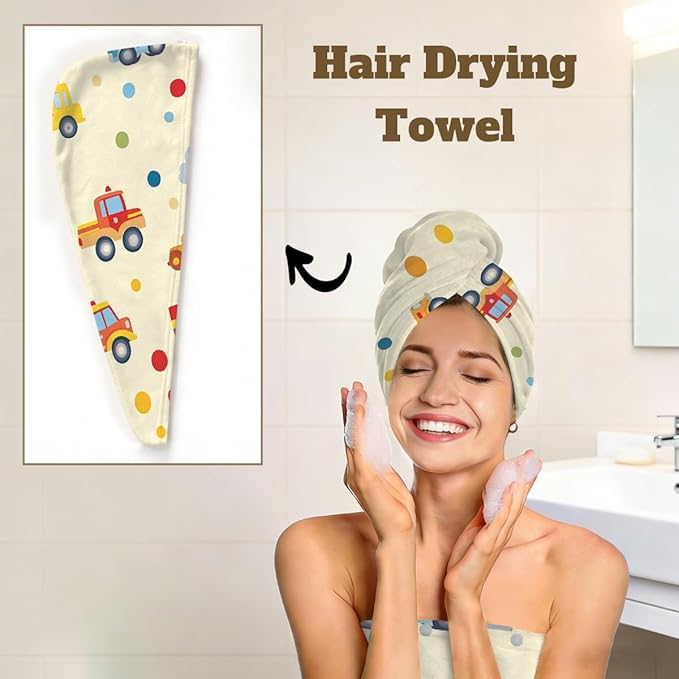 Women Bath Wrap Hair Towel Drying Cap Set Colored Trucks Cars Polka Dots Soft Absorbent Bathrobe Shower Wraps with Adjustable Closure Spa Bath Robe