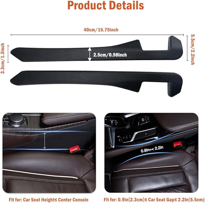 Universal Car Seat Gap Filler, 2Pcs Car Seat Gap Plug Strip to Fill The Gap Between Seat and Center Console Stop Things Dropping Car Interior Accessories for Car, SUV, Truck (Orange)