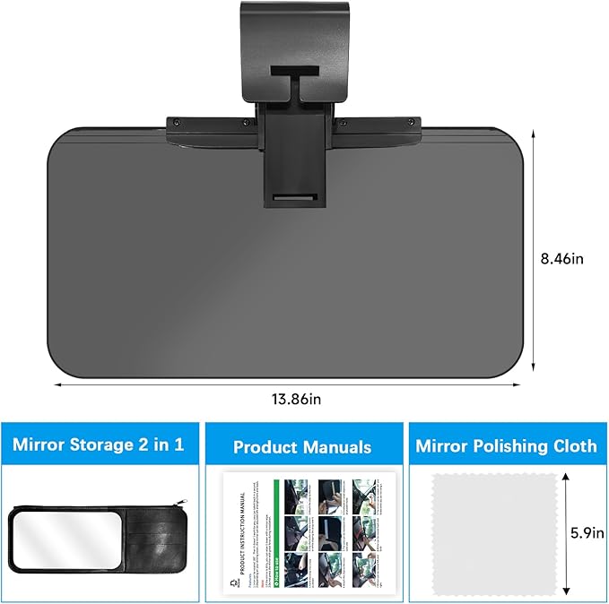 Sun Visor Extender for Cars,3 in 1 Adjustable Polarized Sun Visor Extender,Visor Organizer and Mirror for Car. Polarized Car Sun Visor,Safe Driving Extension for Glare/UV,Clip on, Universal（XL）