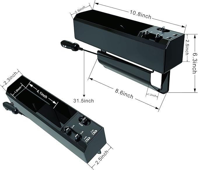 Car Seat Gap Filler Organizer with 2 USB Ports and 3 Charging Cable of Type C, iOS, Micro USB, Multifunctional Storage Box Advanced Console to Increase Space