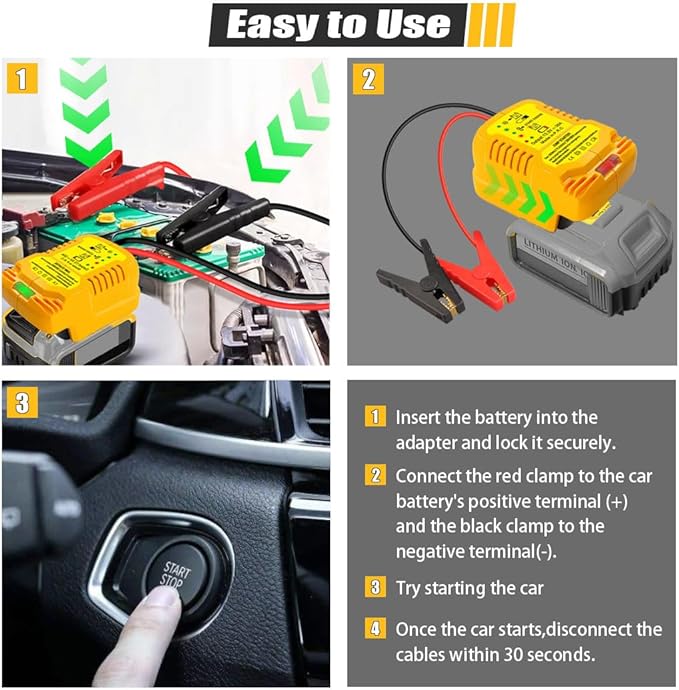 Car Jump Starter Adapter for Dewalt 20V/60V Li-ion Battery,Automotive Battery Booster with 12V Jumper Cable Clamps,Emergency Car Jumper Starter(Battery Not Included)