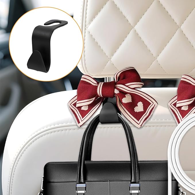 Cute Bow Car Seat Headrest Hooks, 2PCS Multifunctional Vehicle Rear Seat Hanging Hooks, Automotive Interior Seatback Storage Organizer for Purses Bags, Universal for SUV Sedan Truck (Red/White)