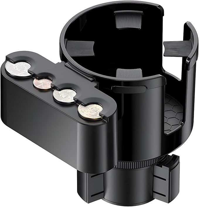 GDQ 2-in-1 Car Cup Holder Expander with Coin Organizer - Adjustable Base, Universal Fit for Most Vehicles, Compatible with Yeti/Stanley Large Mugs & All Handle Cups, Automotive Interior Storage
