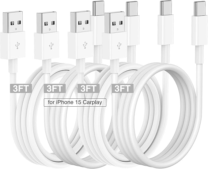 Car Carplay Cable for iPhone 17 16 15 Charger Cord,4 Pack 3FT USB A to USB C Cable for iPhone 17 Pro Max/16 Pro/15 Plus Charger,USB C Car Charger for Apple 17 Air/16 Pro Max/16e/15/iPad Pro