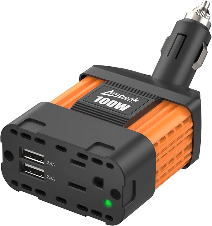 Ampeak 100W Car Power Inverter 4.8A Dual USB Ports AC Outlet 11 Safe Protections Cordless Cigarette Lighter Adapter for iPhone iPad