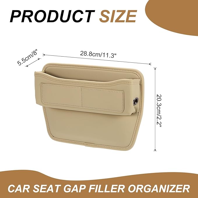 HARFINGTON 2pcs Car Seat Gap Filler Organizer 11.3 x 8 x 2.2 Inch Leather Universal Car Organizer Storage Box Between Seat and Console for Phone Sunglasses Keys, Beige