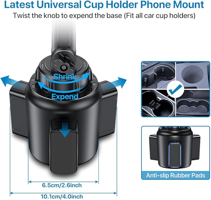 Miracase [Upgraded Version] Cup Phone Holder for Car, Universal Adjustable Long Neck Car Phone Mount Cradle Friendly Compatible with iPhone Samsung Google and All 4.0-7.0 inches Smartphones