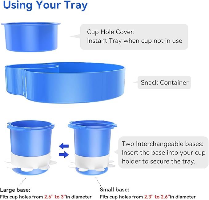 Kids Car Seat Cup Holder Snack Tray - Toddler Travel Essentials for Mess-Free Snacking on Road Trips, Travel Accessory Compatible with Safety Seats & Strollers Console, (Blue, 1 PACK)