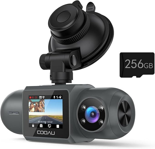 COOAU 4K Dash Cam with 256GB Card & GPS Wi-Fi, D30S Dual Dash Cam Front and Inside 2.5K+1080P, Dashcam with Infrared Night Vision, Dash Camera with 4 IR LEDs, G-Sensor, Parking Mode, Loop Recording