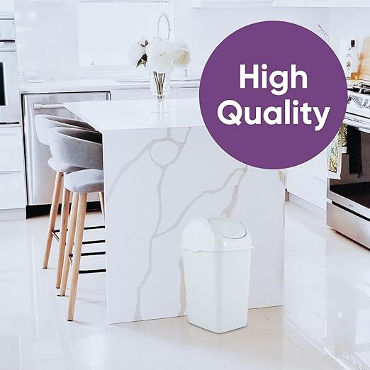 Superio Medium Trash Can with Lid 4.5 Gallon Plastic Swing Top Garbage Can Slim Waste Bin for Under Sink/Cabinet, Laundry Room, Kitchen, Office, Bedroom, Bathroom, College Dorm, 18 Qt, White, 2
