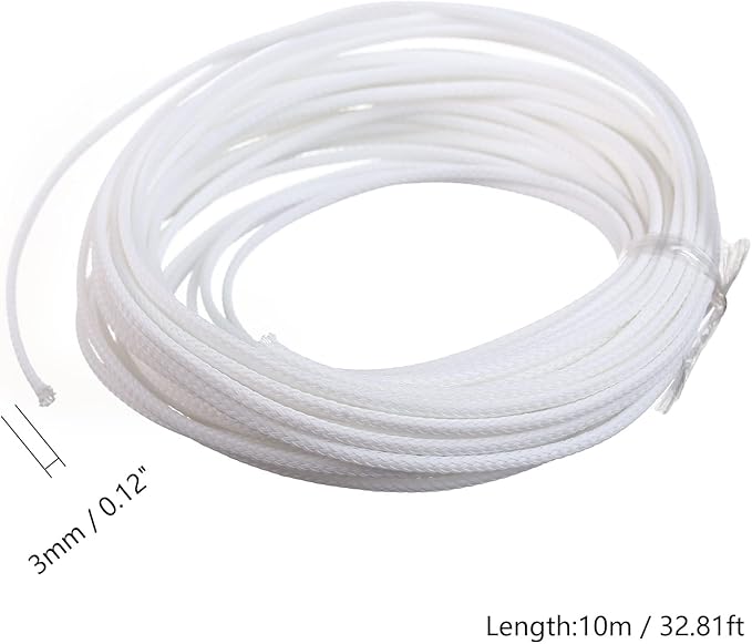 Aicosineg 32.81FT PET Braid Cable Sleeving Flexible Wire Mesh Sleeve Wire Braided Protective Sleeve 0.13in Wrap Protector for Power Cord Protection Flame Retardant Cable Manage White