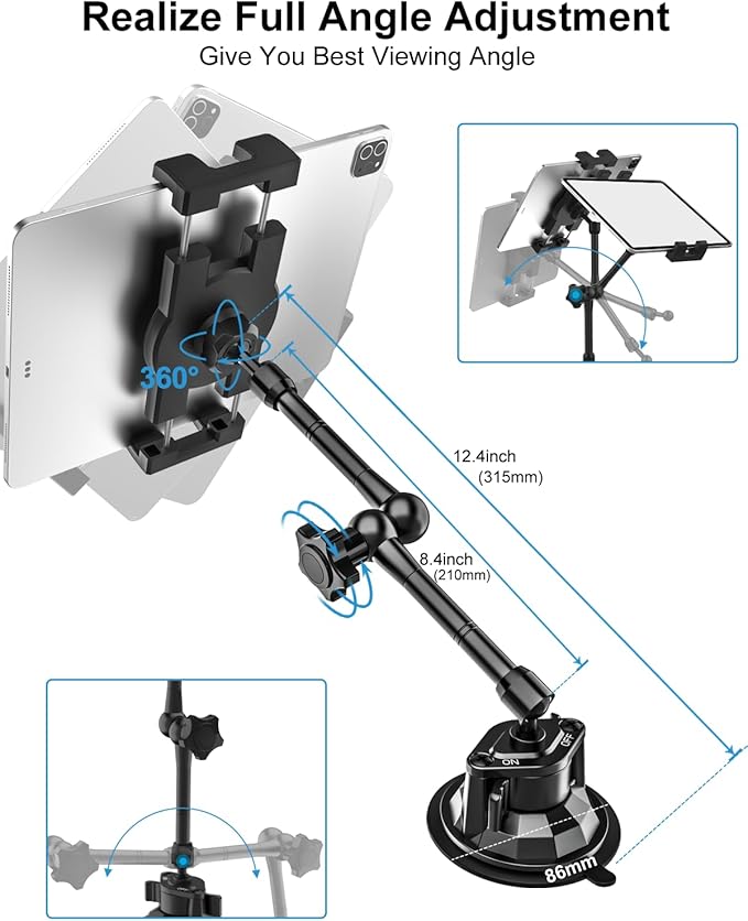 Metal Tablet Mount - Heavy Duty [Super Suction Cup] Dashboard Windshield for Car/Semi Truck/Pickup/Van/SUV/Commercial Vehicle - 4.7-13" iPad Pro Air Mini, iPhone, Galaxy