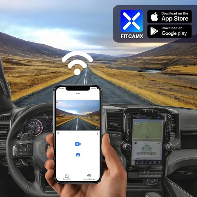 Fitcamx 4K Dash Cam Suitable for RAM 1500 (Model B) 2019-2024 Rebel Big Horn Laramie Tradesman TRX Classic, OEM Look, 2160P UHD Video, WiFi & APP, Loop Recording G-Sensor, Easy to Use, 64GB Card
