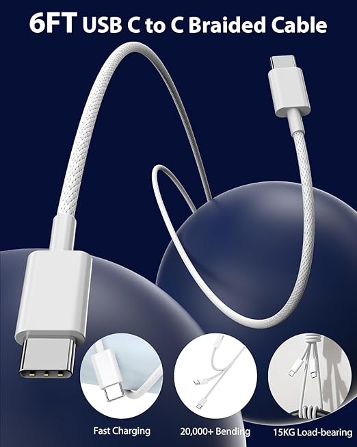 iPhone 16 Car Charger,USB C Fast Car Charger Adapter 2Pack Dual USB C Port Fast CarCharger with 6Feet Long Type C to C Braided Charging Cable Fast Charging for iPhone 16/16 Pro/16 Pro Max/15/iPad