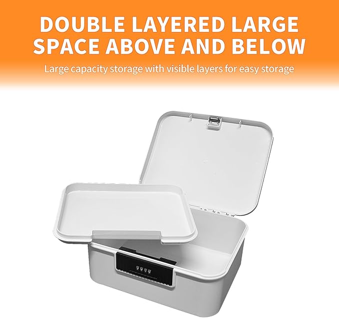 Lockable Storage Container Bin, 2.3 Gallon Capacity Organizer Box with Combination Lock, Heavy Duty Plastic Trunk, Usable As Item Organizer Or Office File Storage(White)