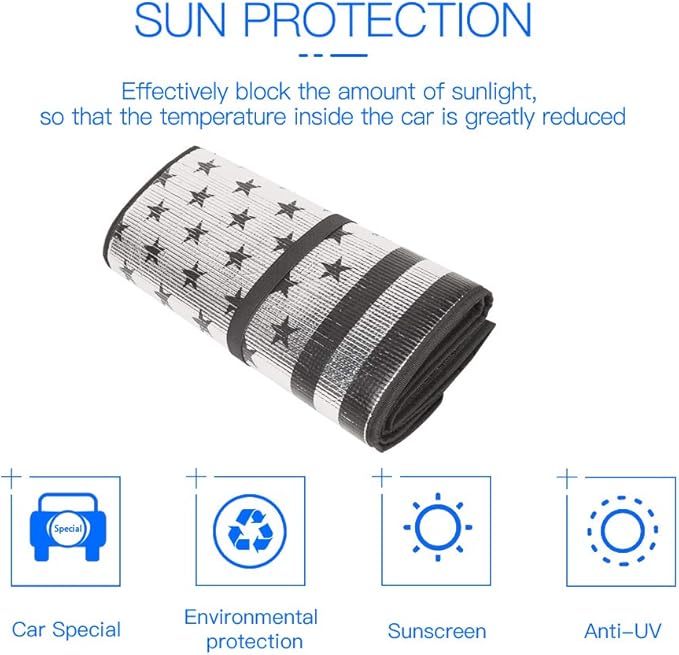 Windshield Flag Sunshade Sun Shade Heat Shield Sun Visor Mat Compatible with Jeep Wrangler Rubicon Sahara TJ JK JKU 2 Door & 4 Door