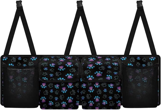 Small Car Trunk Organizer Back Seat Hanging Car Organizers and Storage, Paw Print Car Backseat Organizers, Easy to Clean and Install