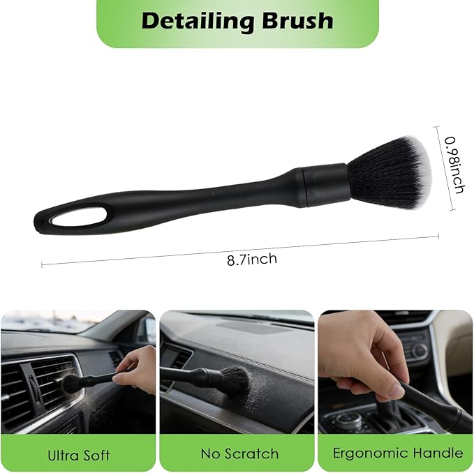 7PCS Windshield Cleaner Tool, Car Windshield Cleaner Tool+Side Mirror Squeegee +3 Microfiber Pads+100ml Spray Bottle+1 Detailing Brush,12-19inches Extendable Handle,180° Rotation