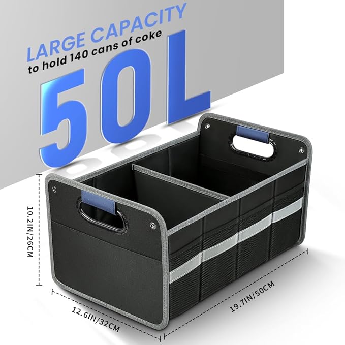 Car Trunk Organizer for SUV, Car Storage Organizer Reinforced Handles, Collapsible Multi-Compartment Foldable and Waterproof Car Organizer for Car Suv, Sedan, Truck, Minivan