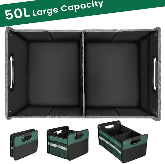 Car Trunk Organizer, Car Storage Organizer, Collapsible Multi Compartment for Car, Suv, Sedan, Truck, 100L, Extra Larger (Green, 50L)