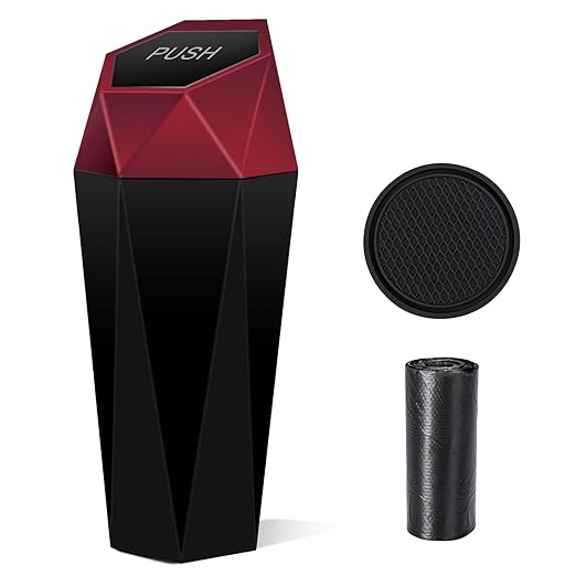 Car Trash Can with Lid, Diamond Design Mini Cup Holder Garbage Bin, Portable Automotive Waste Container for Office Home Use, Red