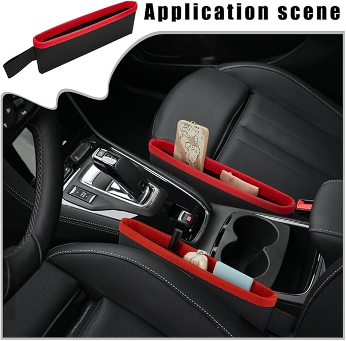 PH PandaHall 2pcs Car Seat Gap Filler Front Side Pocket Seats Black Center Console Side Organizer Leather Seat Gap Storage Boxcar in Between Seat Catcher for Holding Phone Key Sunglasses Wallet Cards