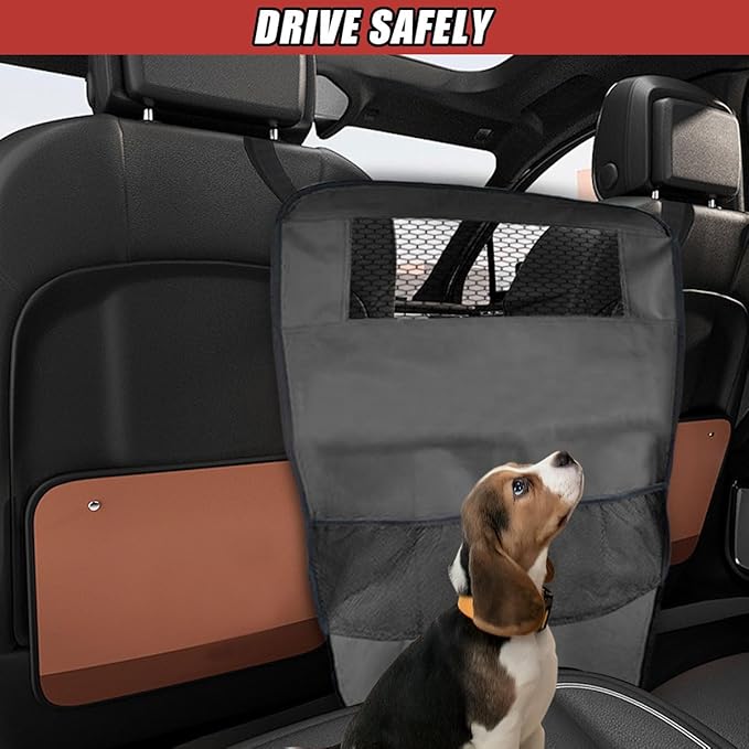 Dog Car Net Barrier Between Seats - Pet Barrier Vehicle Travel Dog Fence with Mesh Window for Safe Driving - Vehicle Divider Car Backseat Barrier Storage Bag for SUVs and Trucks (Black)