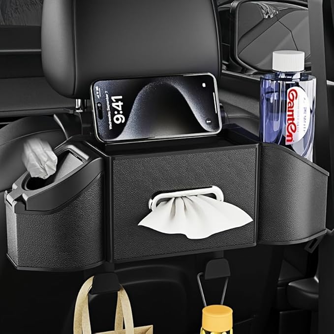 Car multifunctional storage box Auto Back Seat Organizer with Drink Cup Holder - Tissue Box and Storage Box Hook - Multi-Functional Storage - Great for Kids and Travel