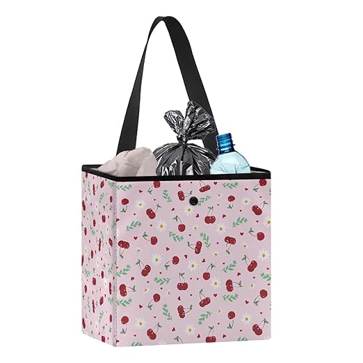 2 Gallons Open-Top Car Trash Can Hanging Car Trash Bag Water Resistant Leakproof Trash Bag Car Accessories for Women, Cherries and Daisy Pink