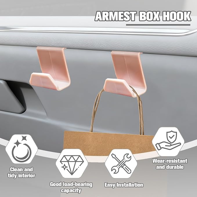 2PCS Car Co-Pilot Glovebox Hooks, Front Passenger Seat Glovebox Storage Hanger for Purse Key Umbrella Cable, Multifunctional Glove Compartment Holder Organizer Hook, Universal Fit (Pink)