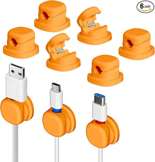 Rotatable Cord Holder for Nightstand, 2026 New 360°Rotating Magnetic Cable Clips, Strong Adhesive Cord Organizer for Phone, Home, Car, Office Desk Accessories (6, Orange)