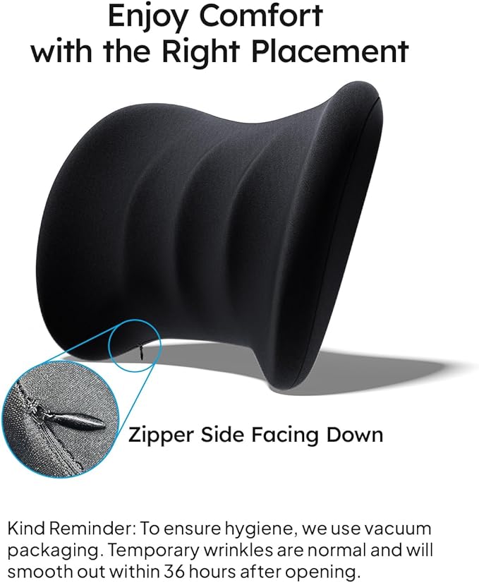Wigoo 2026 Car Neck Pillow and Lumbar Support Pillow for Car Set [Ergonomic Design, Pressure Relief] Soft Car Headrest Pillow Back Cushion with Adjustable Strap, Fits All Vehicles (Black)