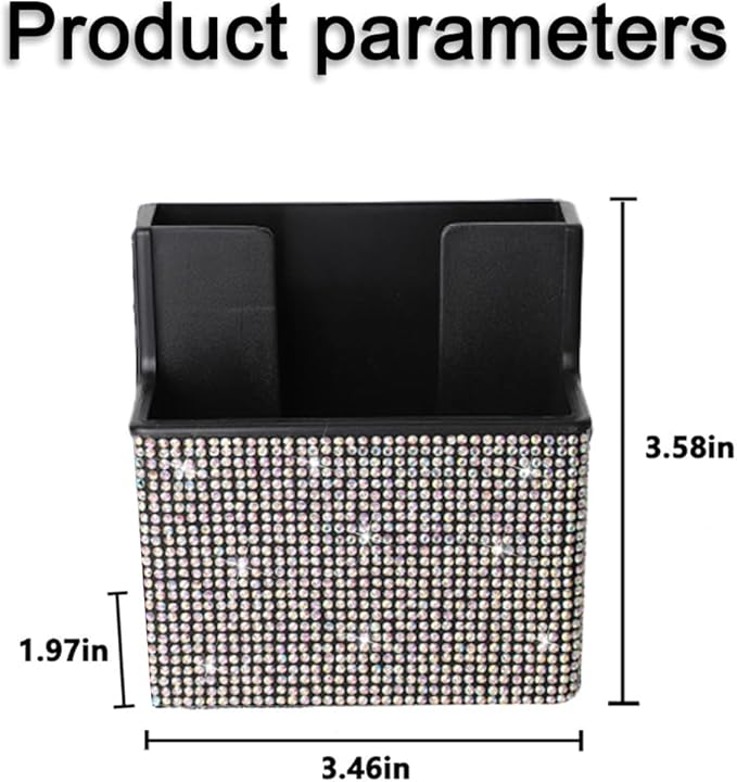 Bling Car Seat Side Organizer, Crystal Rhinestone Vehicle Storage Bag Holder for Pen Phone Document, Diamond Sparkling Automotive Organization Box Accessories, Universal Fit (White)