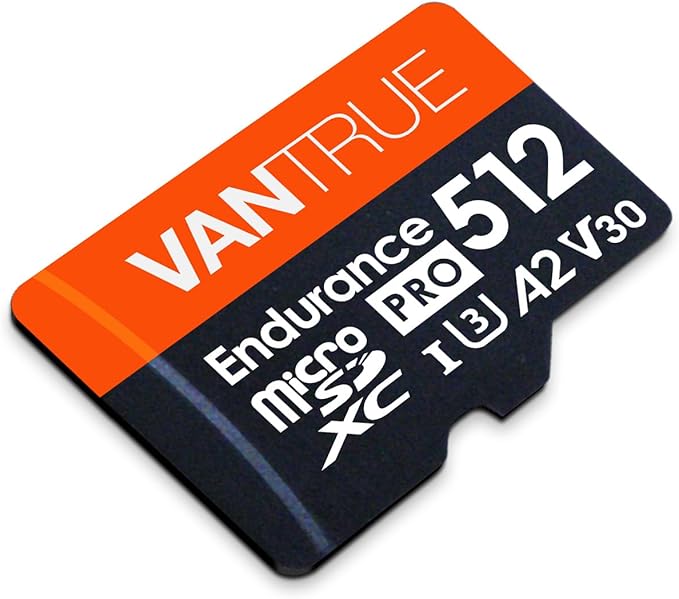 Vantrue 512GB microSDXC UHS-I U3 4K UHD Video High Speed Transfer Monitoring SD Card with Adapter for Dash Cams, Body Cams, Action Camera, Surveillance & Security Cams