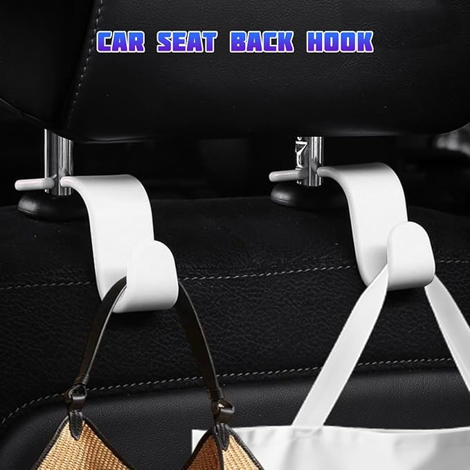 Car Seat Headrest Hooks, Multifunctional 4PCS Vehicle Back Seat Storage Hanger Holder for Hangbag Coat Grocery, Auto Interior Headrest Hook Organizer, Universal for Vehicles (White)