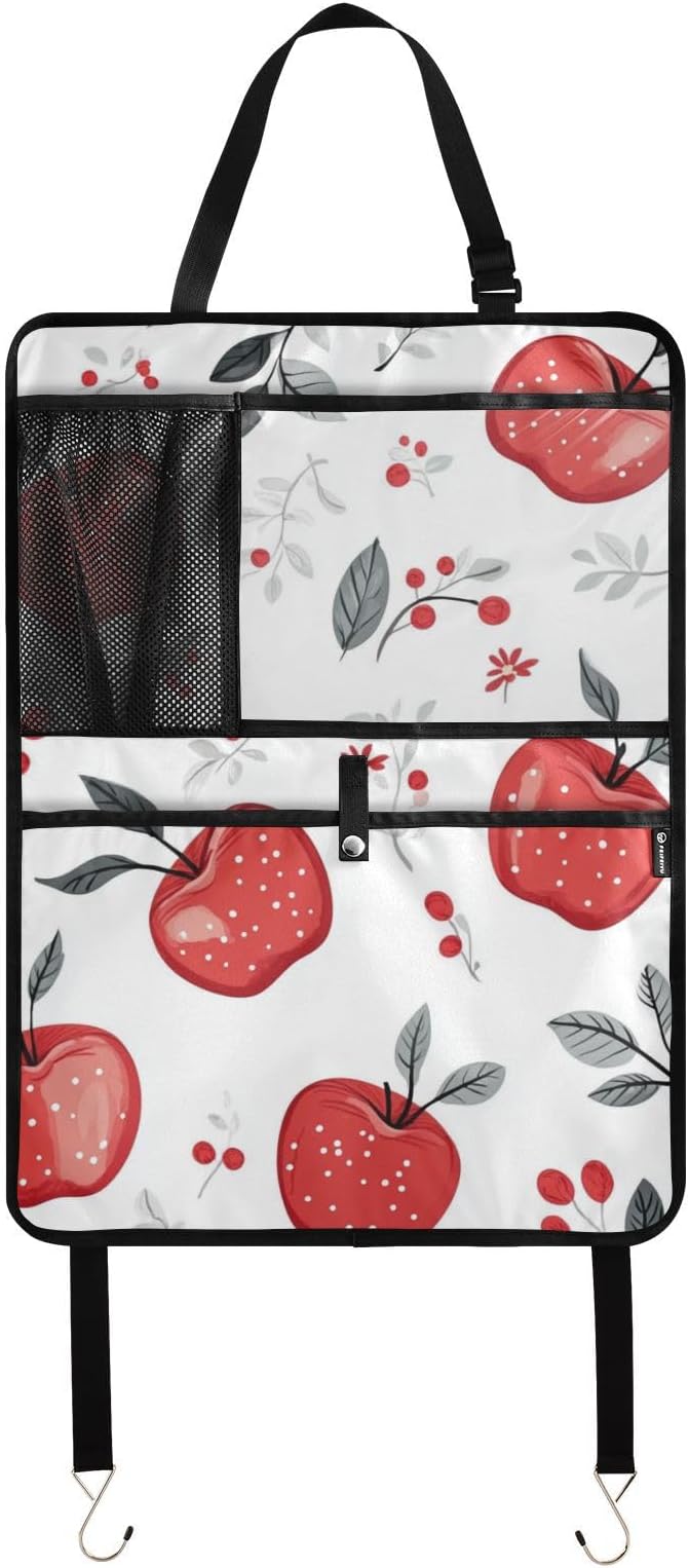 Red Apples 2 Pack Backseat Car Organizer with Storage Pockets Seat Back Organizers for Kids Kick Mats Backseat Protector Automotive