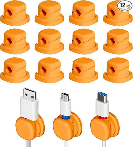 Rotatable Cord Holder for Nightstand, 2026 New 360°Rotating Magnetic Cable Clips, Strong Adhesive Cord Organizer for Phone, Home, Car, Office Desk Accessories (12, Orange)