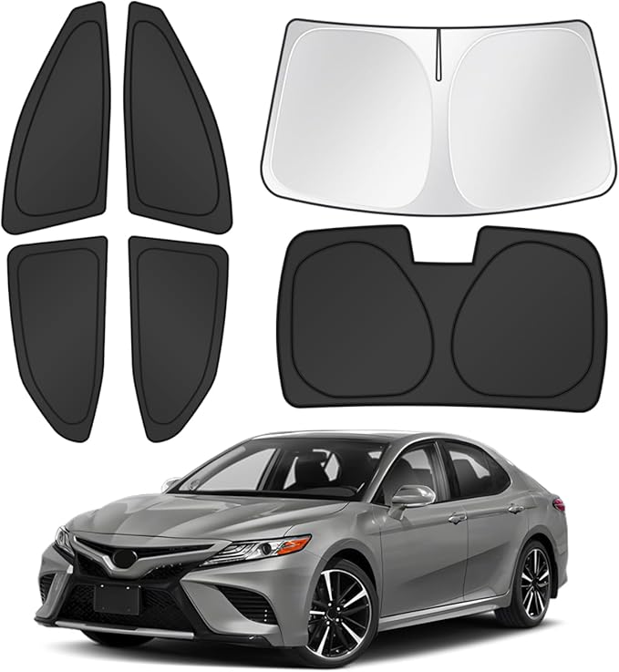 Canvcle Window Shades for 2018-2024 Toyota Camry Accessories Windshield Sun Shade Side Rear Window Cover Sunshade Sun Visor Shield Privacy Protection for Camping Keep Vehicle Cool Black 6PCS