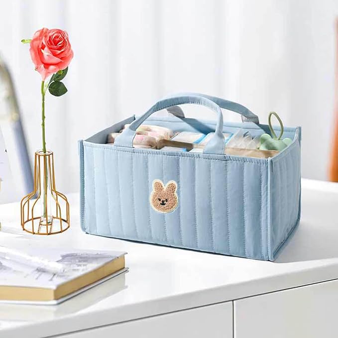 Diaper Caddy Organizer,Cute Floral Nursery Storage Basket,Soft Portable Changing Table Car Caddy Organizer Gift (Bear B)