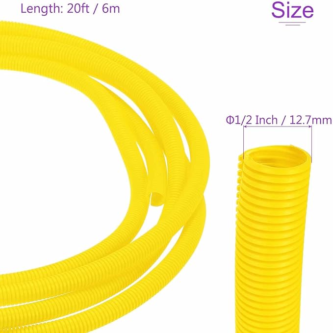 DMiotech 20ft Wire Loom Split Tubing 1/2 Inch(12.7mm) ID, Cord Protectors from Pet Flexible Conduit Cable Management for Office Home Garden, Yellow