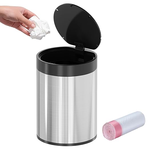 Mini Trash Can for Desk 0.4 Gallon,1.5L Stainless Steel mini Desk Trash can with Lid,Tiny Trash Can for Desk with 1 Roll Bags for Office, Home, Car,(Brushed Gray)