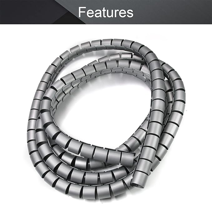 Othmro 1pcs 9ft PE Spiral Cable Wrap,28mm/1.10in Dia Polyethylene Expandable Abrasion Protector Wire Sleeve,Spiral Wire Wrap Tube PC Manage Cable for Electrical Wire Organizer Sleeve Hose Gray