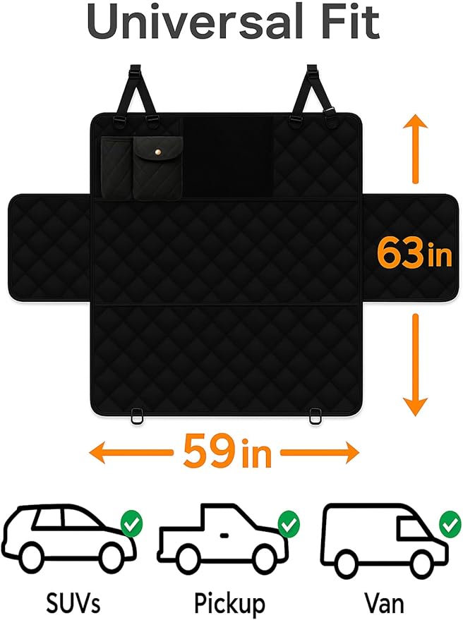 fidozen Dog Car Seat Cover, Universal Fit, Waterproof, Breathable, Machine Washable, Pet Hammock with Storage Pocket, Black (Black, Large(59" W))