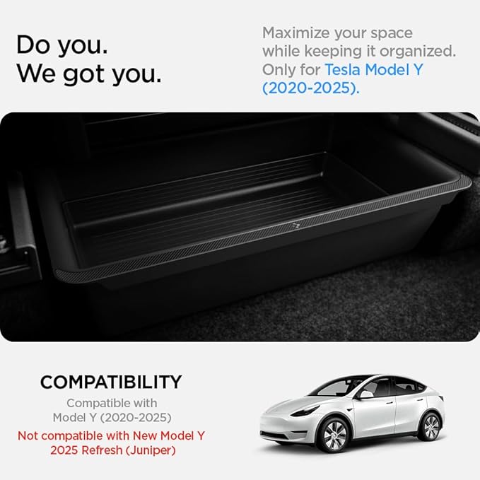 Spigen Under Seat Storage Box Organizer for All Tesla Model Y (2020-2026) [Model Y 2025/26 Juniper: Only rear of front row seats]