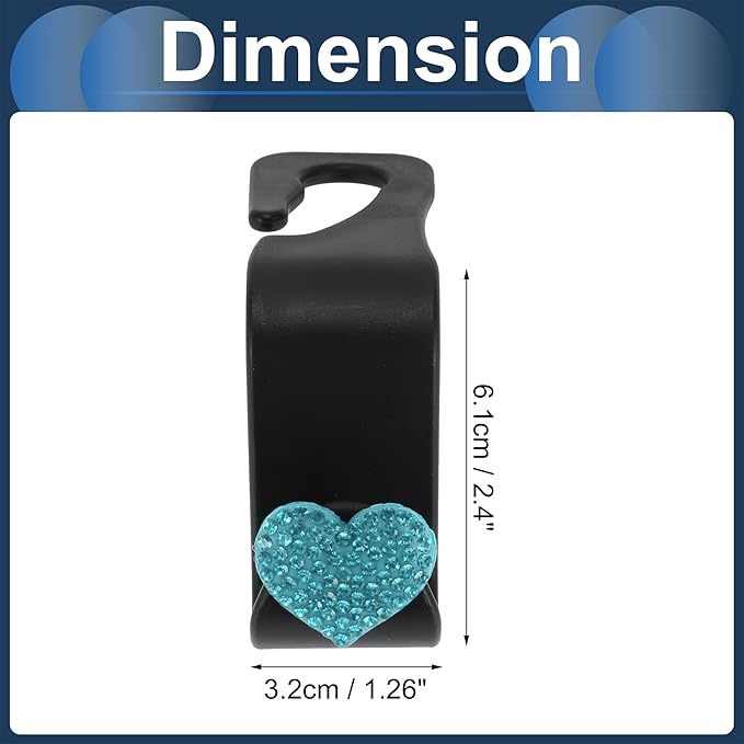 Car Seat Headrest Hook Interior Accessories for Most Car, SUV, Truck Car Seat Back Organizer Hooks Plastic Rhinestone Sturdy Blue 2.4"x1.26"