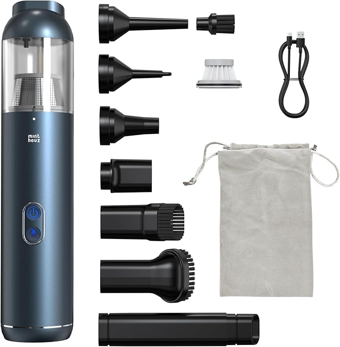 Mini Car Vacuum, 15000PA Strong Suction Cordless with LED Light, 2H Quick QC 3.0 Fast Charging Up to 30 Mins Runtime, Portable Small Vacuum for Car, Home, Office, Corners