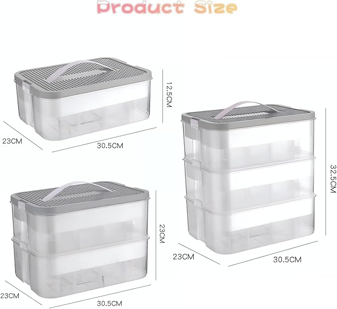 Toys Organizer Storage Case for Lego Box Kids Toy Stackable Building Blocks with Lids Bins Adjustable Lego Storage Containers Plastic Toy Box 3 Layer (Grey)
